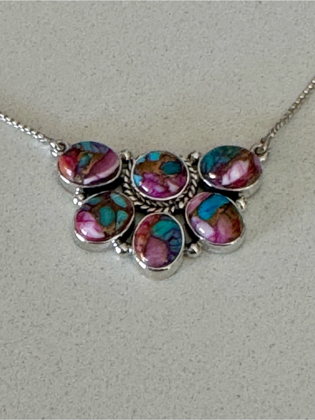 Natural Pink Oyster Turquoise Necklace- 925 Sterling Silver